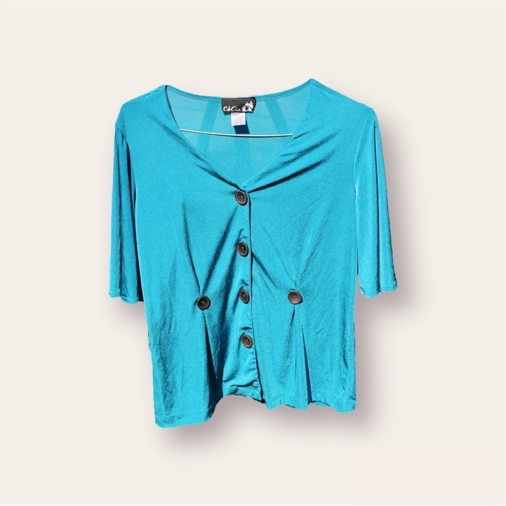 CSC Studio Aqua Short Sleeve Blouse, Stretchy, Button-Up, Business Casual